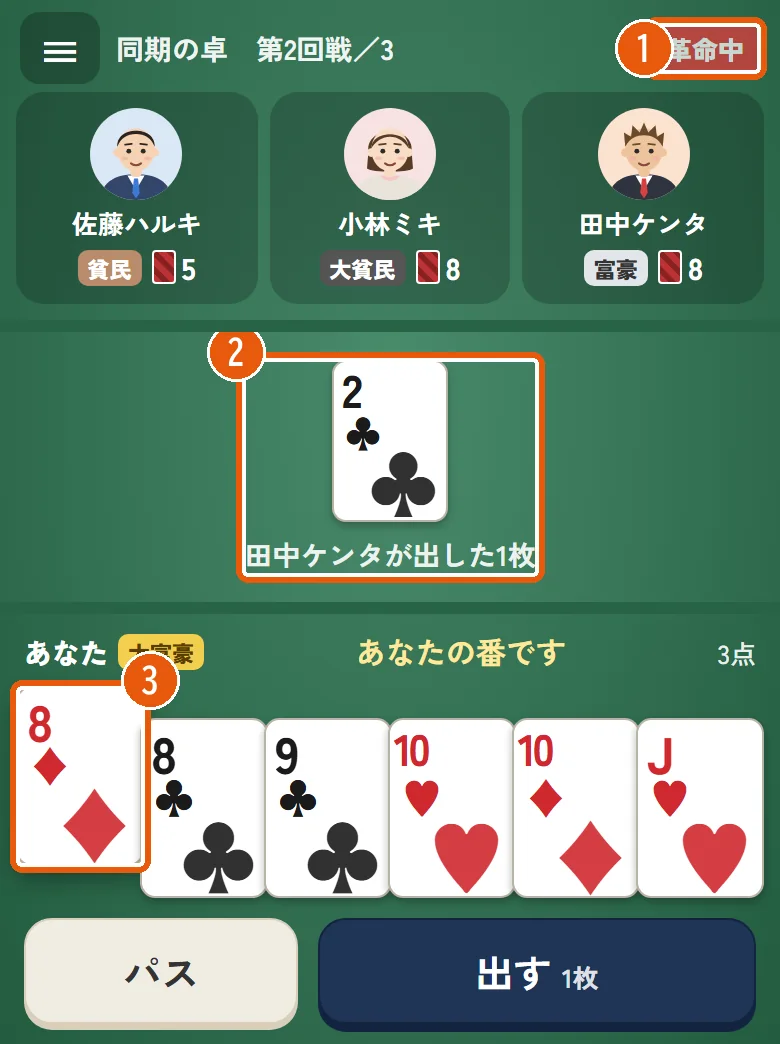 革命中は2より8のほうが強い