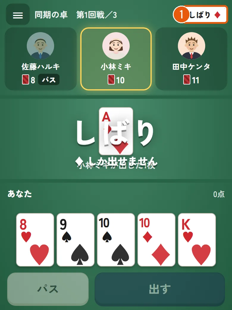 ダイヤが続いて「しばり」が起きた画面