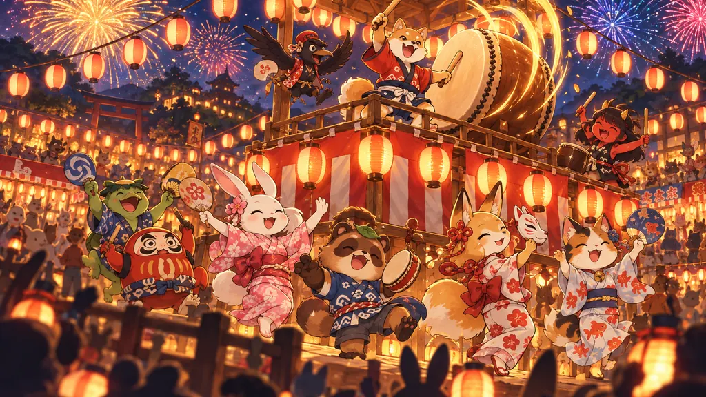 どどんと やぐら太鼓 ―夏まつり名曲ばやし―の絵